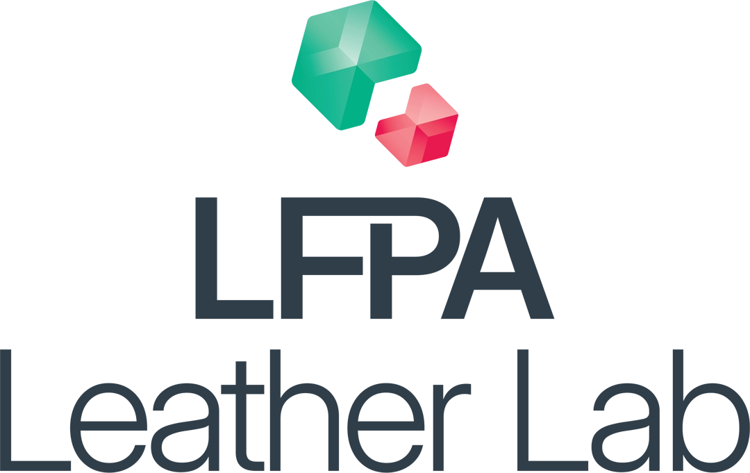The logo for LFPA Leather Lab, featuring a teal and pink geometric cube icon above the dark gray text 'LFPA' and 'Leather Lab' on a solid white background.